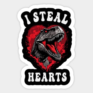 Boys Valentines Day Dinosaur I Steal Hearts Men Love T Rex Sticker